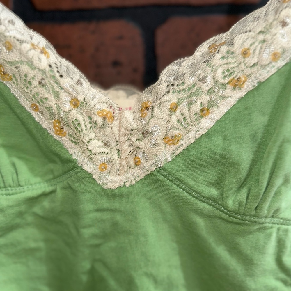 Y2K Green Lace Trim Camisole Top - Picture 3 of 7